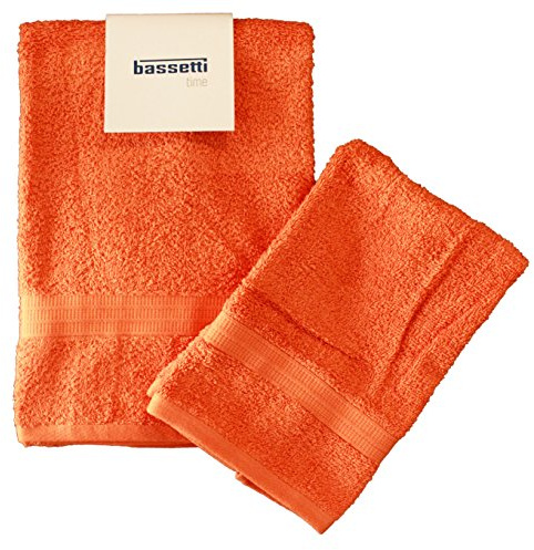 Set Paar 2 Stück 1 + 1 Gästehandtuch 40 x 60 + Handtuch 60 x 110 Bassetti Time Handtücher 100% Frottee-Baumwolle gekämmte 430 gr/sqm ARANCIO 1920