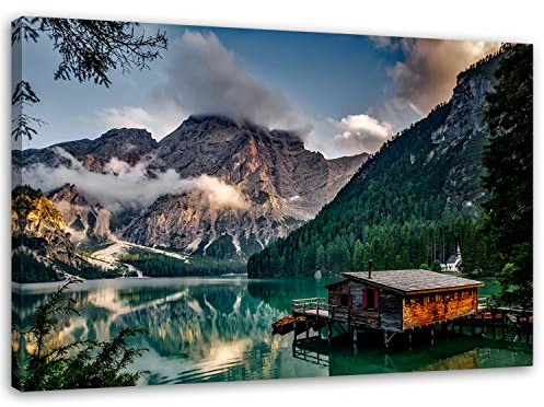 Feeby Bilder Pragser Wildsee 50x40 cm 1 Teilig Wohnzimmer Schlafzimmer Büro Flur Küche Wandbilder Leinwandbilder Modern Bild auf Leinwand Wanddekoration Kunstdruck Design Italien Berge Natur Grün