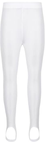 Freebily Kinder Jungen Mädchen Strumpfhose mit Steigbügel Sport Leggings Hose Mit/Ohne Innenfleece für Yoga Gymnastik Ballett Tanz Weiß 128-140
