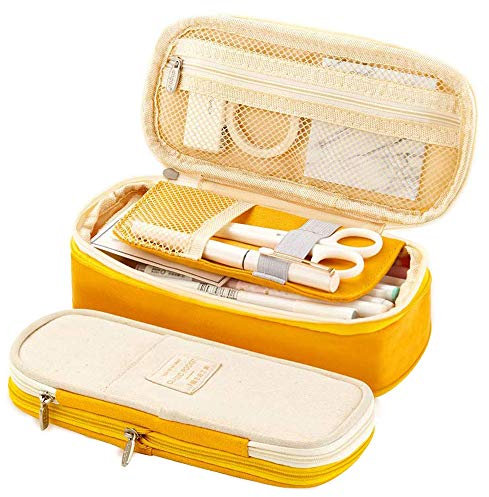 Kaxich Federmappen Leinwand Federtasche Große Kapazität Federmappe Kosmetiktasche Stiftemäppchen mit Reißverschluss Bleistift Tasche Stationery Griffelmappe für Mädchen Jungen