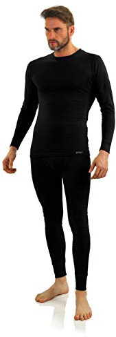 sesto senso Homme Ensemble sous-vêtements Coton 95% Maillot de Corps Longues Manches et Pantalon Long Thermique M Noir