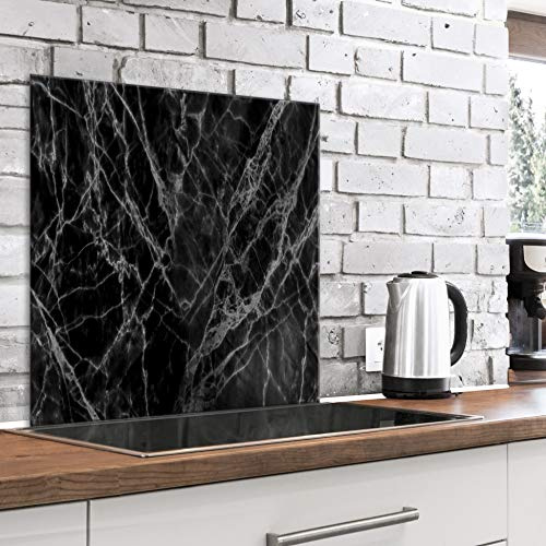 murando Crédence Cuisine en Verre Trempé - Plaque Anti-Projection 60x60 cm | 4 mm, Anti-Éclaboussures, Résiste à la Chaleur, Facile à Nettoyer, Déco Moderne, Marbre Aspect Pierre Noir Blanc