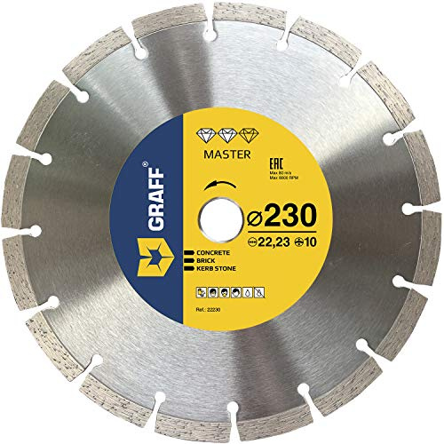 GRAFF Diamantscheibe 230mm für Stein, armierter Beton, Granit, Beton, Altbeton - Professional Diamanttrennscheibe für Winkelschleifer und Flex - Segmenthöhe 10mm
