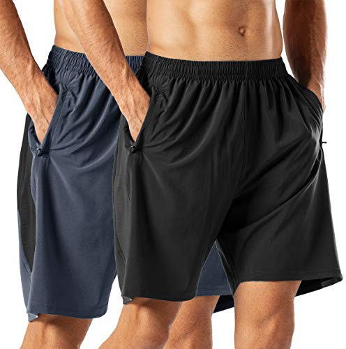 HMIYA Sportshorts för män snabbtorkande korta byxor med dragkedja, svart / grå, M
