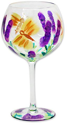 Pintado a mano Mariposa Vino Cóctel Copa Gin Glass Floral