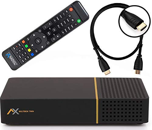 AX Multibox Twin 4K UHD E2 Linux Twin Ricevitore satellitare con Funzione di Registrazione PVR, DVB-S2, HDTV, 2160p, H.265, HDR [preprogrammato per Astra & Hotbird] + Cavo HDMI
