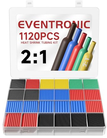 1120 Pièces Tubes Thermorétractables, Eventronic Gaines Thermorétractables avec Ratio 2:1, Fil Electrique Kit de D'isolation Electrique avec Boîte (5 couleurs/12 tailles)