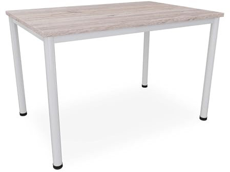 Dila GmbH Schreibtisch in verschiedenen Größen und Farben graues Metallgestell Konferenztisch Besprechungstisch (B: 120 cm x T: 80 cm, Eiche modern)