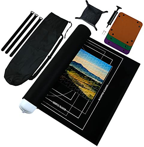 LIHAO Puzzlematte zur Aufbewahren Puzzle Matte für Puzzles bis zu 500 1000 1500 Teile Puzzleunterlage zum Rollen Tragbares Puzzle Aufbewahrung Set Filz mit Zubehör (Schwarz)