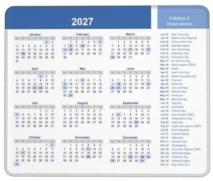 Mauspad 2026 Kalender mit Feiertagen, Premium-Textur-Mauspad mit rutschfester Gummiunterseite, Mauspad für Laptop, Computer, Büro, Schreibtischzubehör