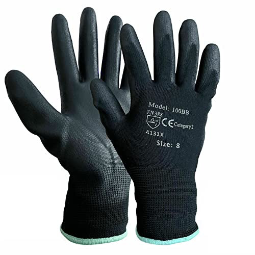 Supreme TTF 12 PAIRS PU COATED WORK GLOVES BUILDERS MECHANIC CONSTRUCTION GARDEN GRIP (L (9)), Black