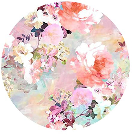 Rururug Designer Teppich Rund Kurzflor Moderner Orientteppich Klassisch Gemustert Ornamente für Wohnzimmer Schlafzimmer Zimmer deko,Aquarell florales rosa Muster Round ø200cm