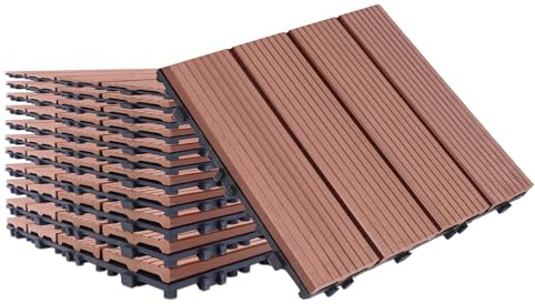YRHome 22 Stück WPC Klickfliese Terrassenfliesen Holzoptik Balkonfliesen 30x30cm Terrassen Garten Fliese Terrassendielen Bodenbelag mit Stecksystem Drainage Kunststoff 2m² für Balkon Garten Braun