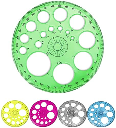 LATRAT 12 unidades transportador de plástico, plantilla circular con 16 círculos pequeños para estudiantes, suministros de oficina, color aleatorio