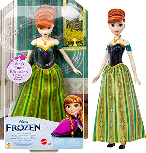 DISNEY Die Eiskönigin Singende Anna-Puppe - 30-sekündiger Song-Ausschnitt, klassisches Schlossoutfit, abnehmbarer weicher Rock, kämmbare Haare, für Kinder ab 3 Jahren, Englische Version, HLW56