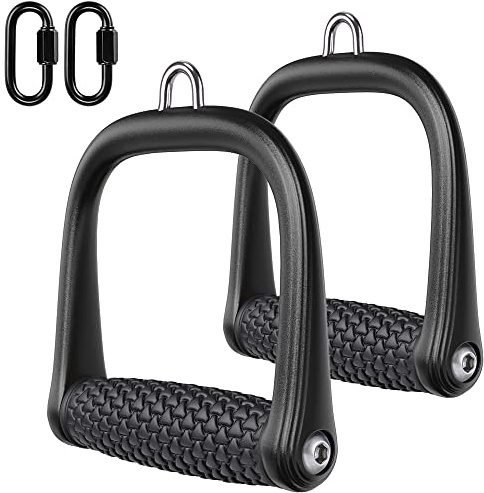 BeneLabel gymhandtag, 2 st kabelmaskinsfäste tricep-remskiva grepp dra ner D-handtag för fitnessträningsband/crossover/styrketräning roterbart handtag med karbinhake, triangelmönster