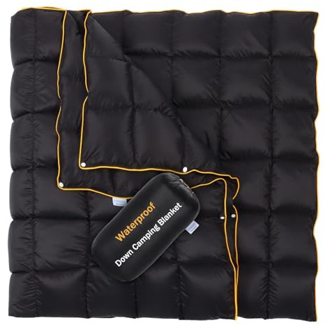 Lvkiss Waterproof Down Camping Blanket: 57.1 × 72.8 Lightweight Packable Quilt, 20D Water-Resistant Shell, Compact & Warm for Hiking, Travel & Outdoor Camping