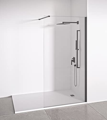 Duschwand Glas 110 x 195 cm - Walk In Dusche - Transparent Einscheibensicherheitsglas 8 mm Dicke – Antikalk- Mattschwarz Profile - Duschtrennwand - Duschabtrennung Walk-In Dusche