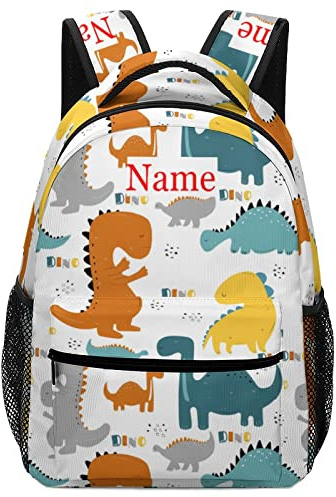 Mraxovid Rucksack mit Namen, personalisierbar, für Kinder, Schultasche, Jungen, Mädchen, Teenager, Rucksack mit Brustgurt, Dinosaurier-Rucksack, 3