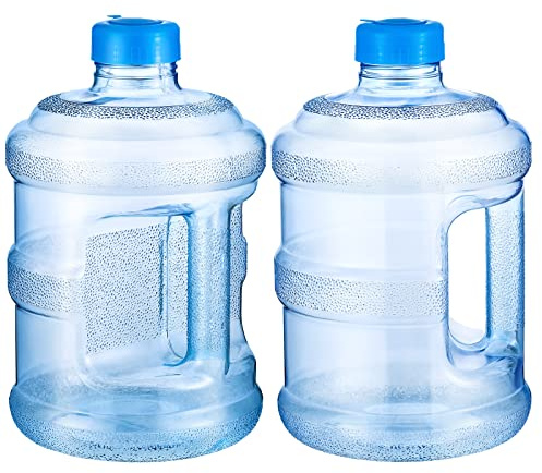Bokon Empty 2 Pieces 1 Gallon water jugs Round Plastic Water Bottle with Handle Screw Cap Reusable Large Capacity Bottle for Camping Outdoor Travel Gym Use