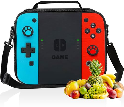 JIRAIKEI Insulated Lunch Box for Boys Girls, Game Lunch Bag for School Work Office Travel Picnic Hiking Beach, Reusable Portable Lunchbox with Adjustable Strap
