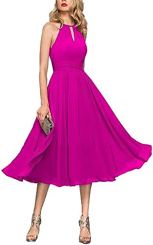 Vestido corto de dama de honor para mujer, color verde azulado, largo para madre de la novia, vestido formal, fucsia, 50