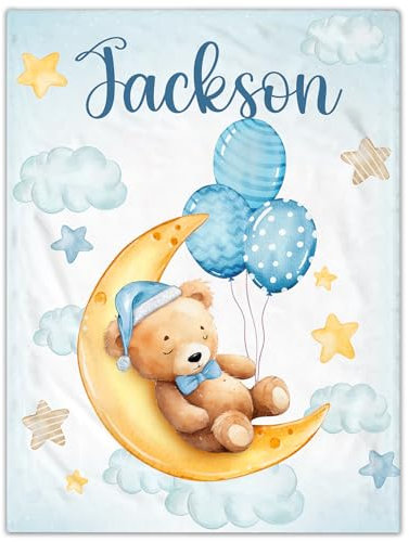 SearchI Coperta Neonati con Nome 70x100cm,Plaid Flanella Personalizzato in Pile,Coperte Orso Coccolone Morbido e Soffice per Culla Carrozzine Asilo,Idea Regalo Compleanno Personalizzato Bebè Bambini