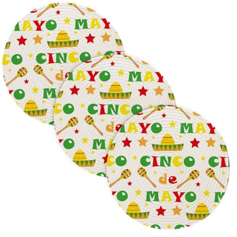 3 Pcs Absorb Water Trivet Table Runner for Hot Pots and Pans 15in Cotton Thread Weave Absorb Water Potholders for Microwave Stove Kitchen Aid Cinco De Mayo Mexican Hat