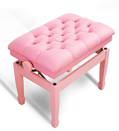 RWRAPS Deluxe Solo Artist Klavierbank, 10 cm höhenverstellbar, Keyboardhocker mit gepolstertem Ledersitz, 60 x 40 x 50–60 cm (Farbe: Weiß) (Pink)