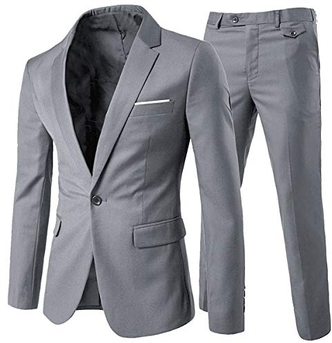 Allthemen Herrenanzug 2 Teilig Slim Fit Anzüge Business Hochzeitanzug Männer Hellgrau S
