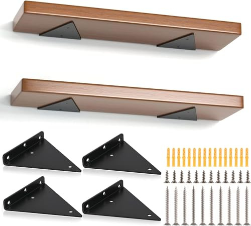 SENENQU Lot de 4 Support Etagere Triangle, 23CM Supports D'étagère Flottant en Fer, Support Étagère Mural en Métal Pour Étagères Ouvertes de Bricolage