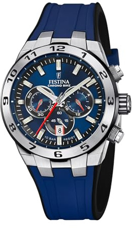Festina Herrenuhr Analog aus Kautschuk Blau F20671/1 | Quarzwerk, Chronograph, Kalender, Widerstandsfähiges Mineralglas