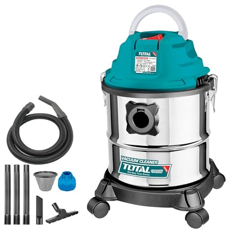 TOTAL - Aspirador Industrial Profesional | Seco y Húmedo ,1000W, Capacidad 12L con Accesorios - Modelo TVC12202 para Limpieza Eficaz