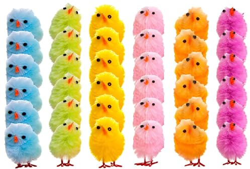 36 Stück Osterküken zum Basteln – Bunte Mini-Küken 3,5 cm Osterküken Dekorationen für Osterkuchendekorationen oder Osterhaubendekorationen – Osterküken Flauschige Osterdekorationen und Osterbasteln