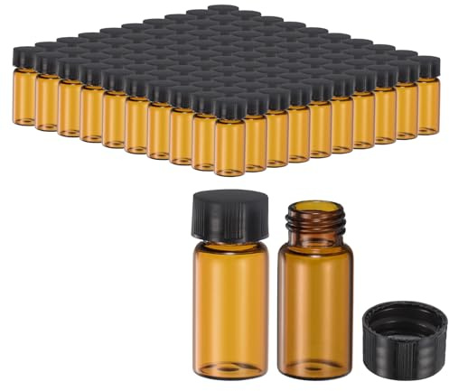 PATIKIL 5 ml Braune Glasfläschchen, 100er Pack Probengefäße mit Schraubverschluss Reagenzglas auslaufsicher für Laborspeicherung