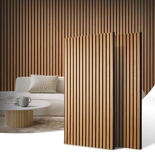 DOLLAR BOSS Akustikpaneele aus Holzlamellen für die Wand, 118,1 x 60,5 cm, 2 Stück, schalldichte, absorbierende Wandpaneele mit Holz-Finish, 3D-geriffelt, Eiche