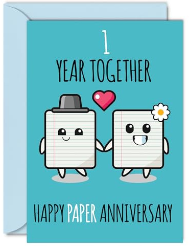 Stuff4 Süße Karte zum Hochzeitstag aus Papier für Freund Freundin | 1 Jahr zusammen, Glückwunschkarten zum 1. Hochzeitstag für Frauen und Männer, A5-Grußkarten Jubiläen