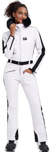 ALSOGO Skianzug Frauen ein Stück Schneeanzug isoliert wasserdicht winddicht Schnee Outfits Jumpsuits mit abnehmbaren Pelzkragen