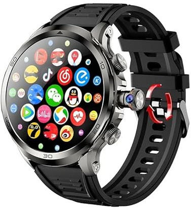 Reloj inteligente H19 4G con SIM, batería 1900 mAh, pantalla AMOLED 1.96 pulgadas, GPS y WiFi (negro, para hombres}