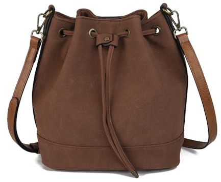AFKOMST Beuteltasche für Damen, Schultertasche mit Kordelzug und Designer-Damenhandtaschen mit 2 Schultergurten, A-dunkelbraun, Medium