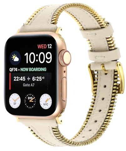 Äkta läderband för Apple Watch Band 42 mm (serie 10) 41 mm 40 mm 38 mm, män kvinnor smartklocka läderband + metall dragkedja för iWatch SE Series 9 8 7 6 5 4 3 2 1