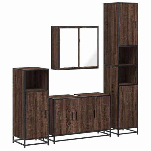vidaXL 4-TLG. Badmöbel-Set Braun Eichen-Optik Holzwerkstoff, Badmöbelset, Badezimmerschrank, Badezimmerunterschrank, Badmöbel, Badezimmer Unterschrank