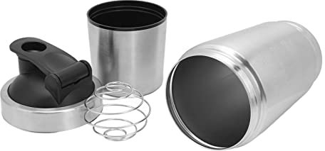 Protein Shaker Bottle, Stainless Steel Shaker Bottle Double Section Shaker Bottle with Scale Portable Metal Shaker Bottle for Gym