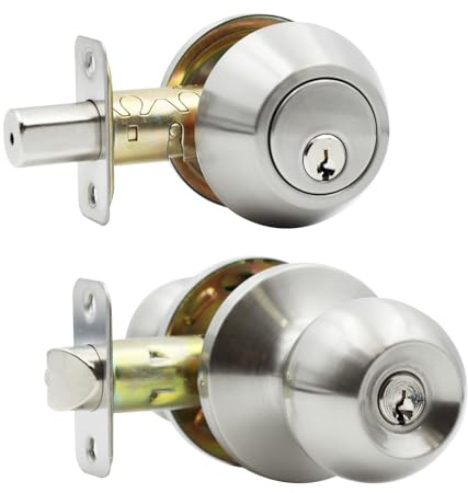 Solidware Entry Door Knob and Single Cylinder Deadbolt Combo,Keyed Alike Combination Sets Door Locksets, Satin Nickel Front Door Knobs and Deadbolt Set (1 Pack)
