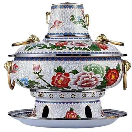 Fondue Olla Hot Pot Olla Caliente Duradera Cloisonne, Olla Caliente De Cobre, Carbón, Plato De Frotamiento De Cobre Para El Hogar Fondue Queso(White)