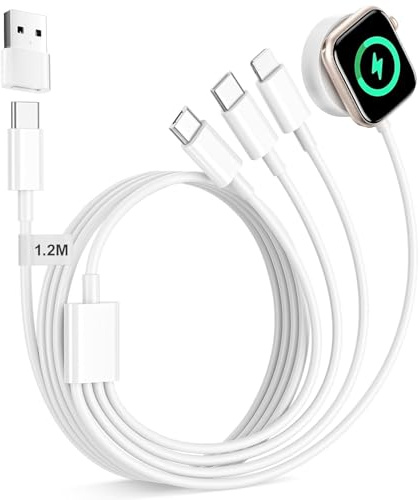 BLITEZZ 4 in 2 Multi Ladekabel 1.2M USB C auf USB C Kabel/iWatch Kabel/iPhone Ladekabel kable/Micro USB Kabel Gilt für Apple Watch SE/10/9/8/7/6/5,iPhone 16/15/14/13/12,Ladegerät für Apple Watch
