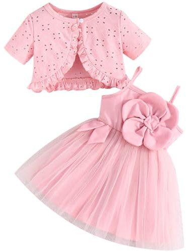 Yaopelky Vestido tutú para niña, 2 piezas, cárdigan de tul, vestido de princesa, vestido de fiesta de bautizo, conjunto de traje de verano para niñas