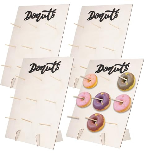 MAHIONG 4 Pack Doughnut Board, Donut Wall Stand, 30 x 40cm Doughnut Holder, Wooden Donut Wall for Wedding, Birthday, Party