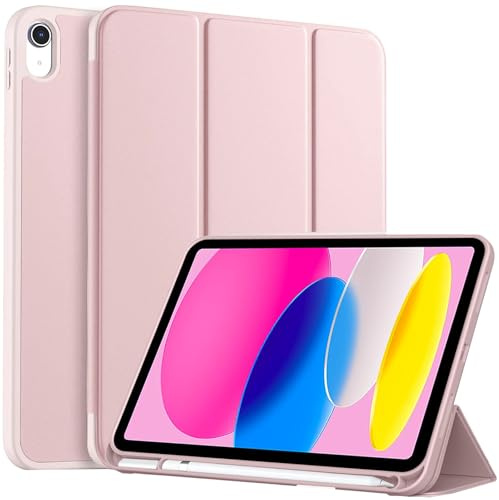 Custodia per iPad A16 11a/10a Generazione 2025 2022 Cover Antishock Rosa | Portapenne Tablet Sottile Tri Pieghevole Supporto TPU Flessibile Retro Trasparente Auto Wake Sleep Protezione Antiurto Case