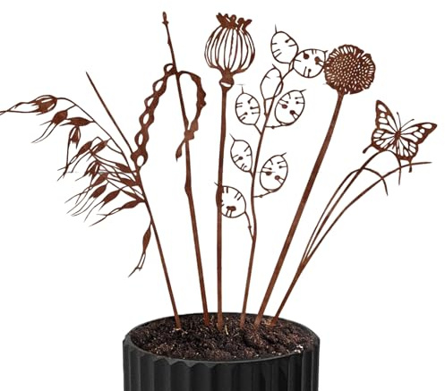 Lot de 7 piquets Marguerites – Décoration de Jardin en métal | Fleurs Fantaisie pour allées | Décorations de Jardin | Sculptures d'art rouillées pour pelouse, Cour et Paysage